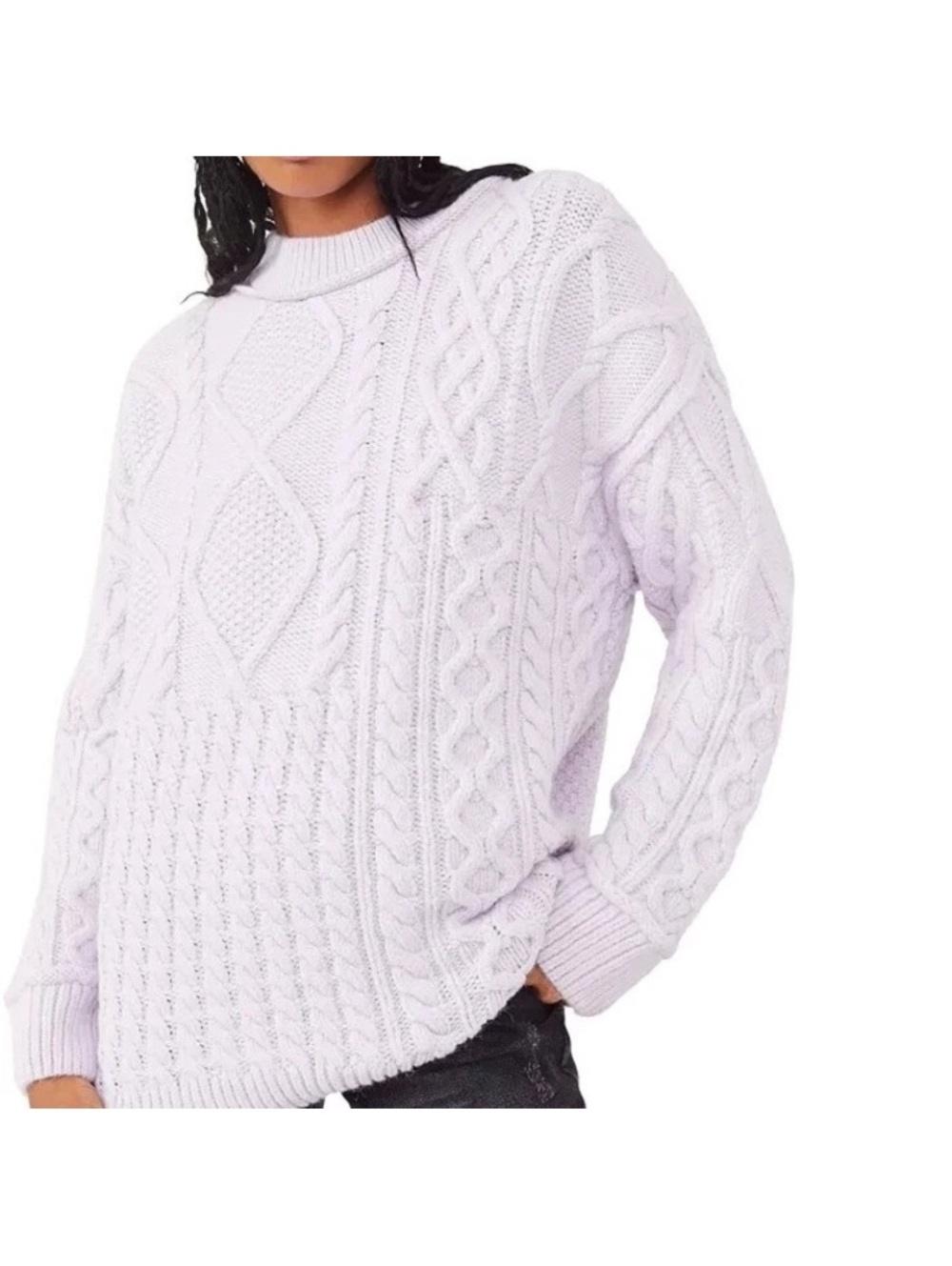 Free People Leslie Cable-Knit Tunic Sweater Frost Lavender Women’s Medium